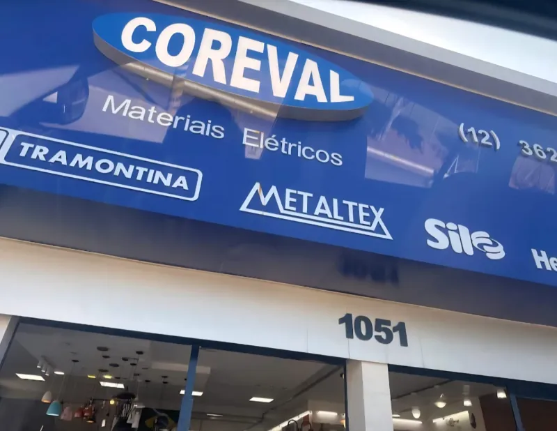 Fachada da Coreval Materiais Elétricos na Avenida dos Bandeirantes, 1051, em Taubaté